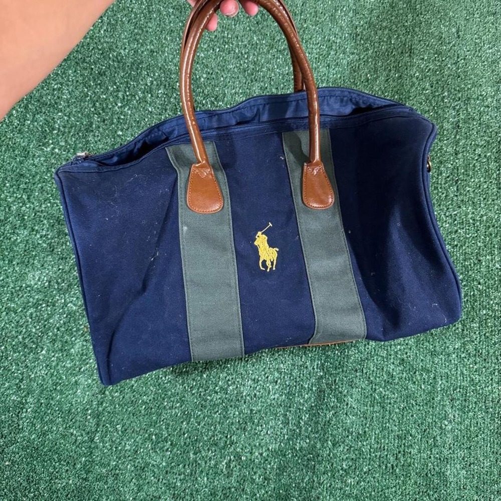 Polo Ralph Lauren Navy Green Canvas Duffle Bag Vintage Travel Gym Bag